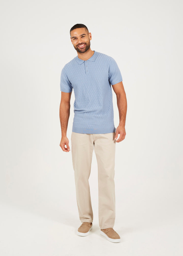 JACQUARD KNITTED POLO SHIRT, LIGHT BLUE