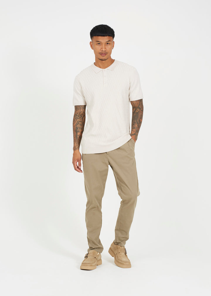 JACQUARD KNITTED POLO SHIRT, OATMEAL