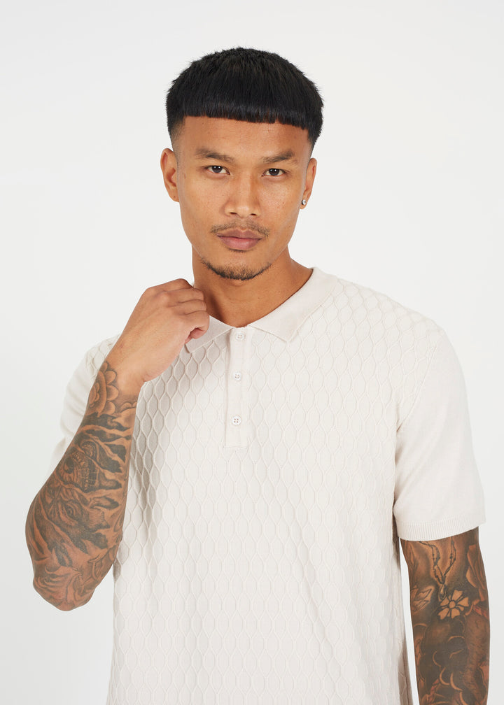 JACQUARD KNITTED POLO SHIRT, OATMEAL