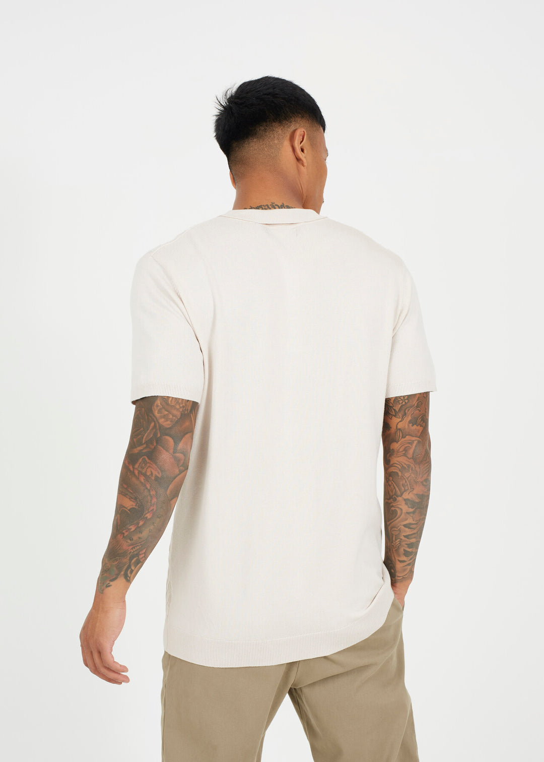 JACQUARD KNITTED POLO SHIRT, OATMEAL