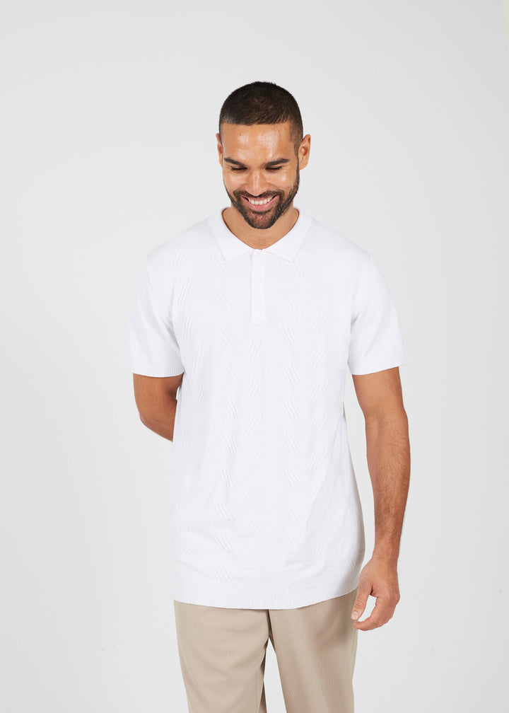 JACQUARD KNITTED POLO SHIRT, VINTAGE WHITE