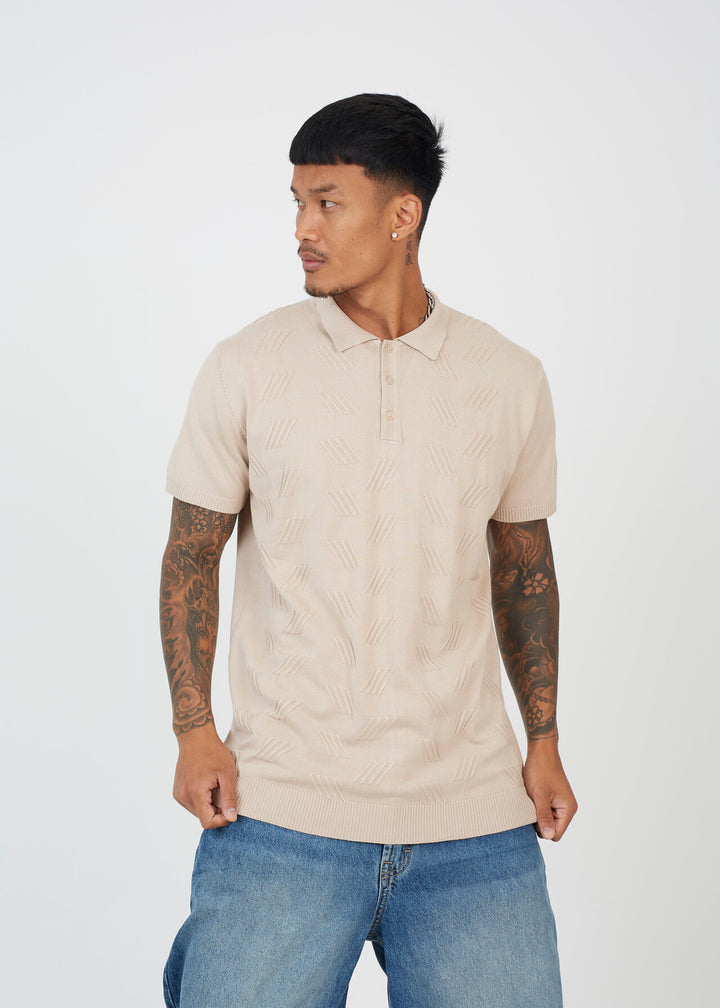 TEXTURED SHORT SLEEVE COLLARED POLO SHIRT