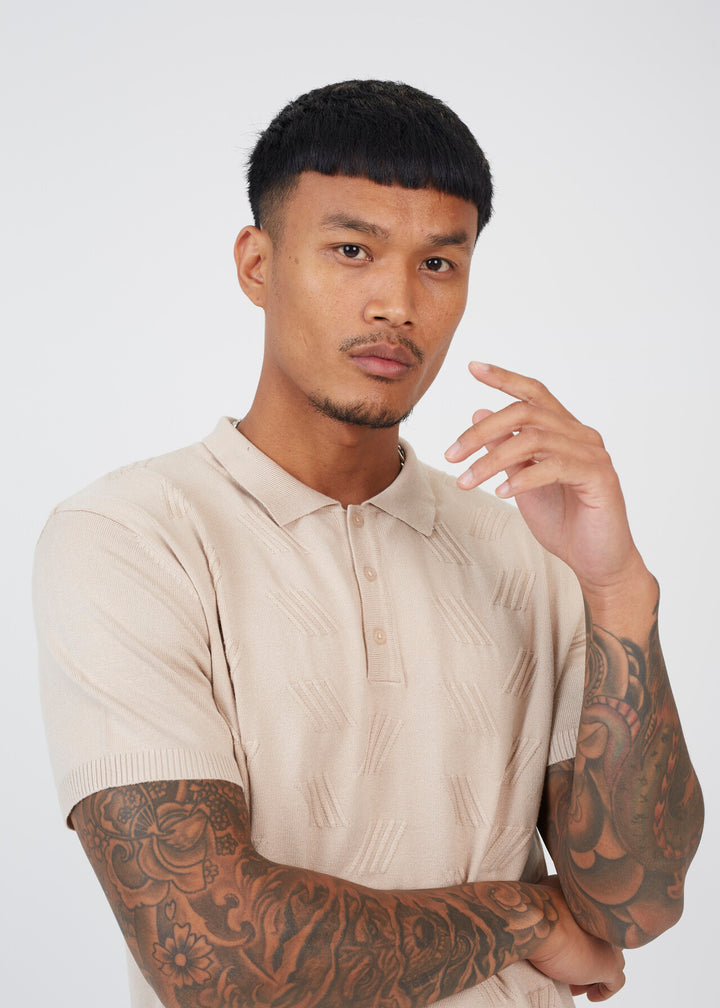 TEXTURED SHORT SLEEVE COLLARED POLO SHIRT