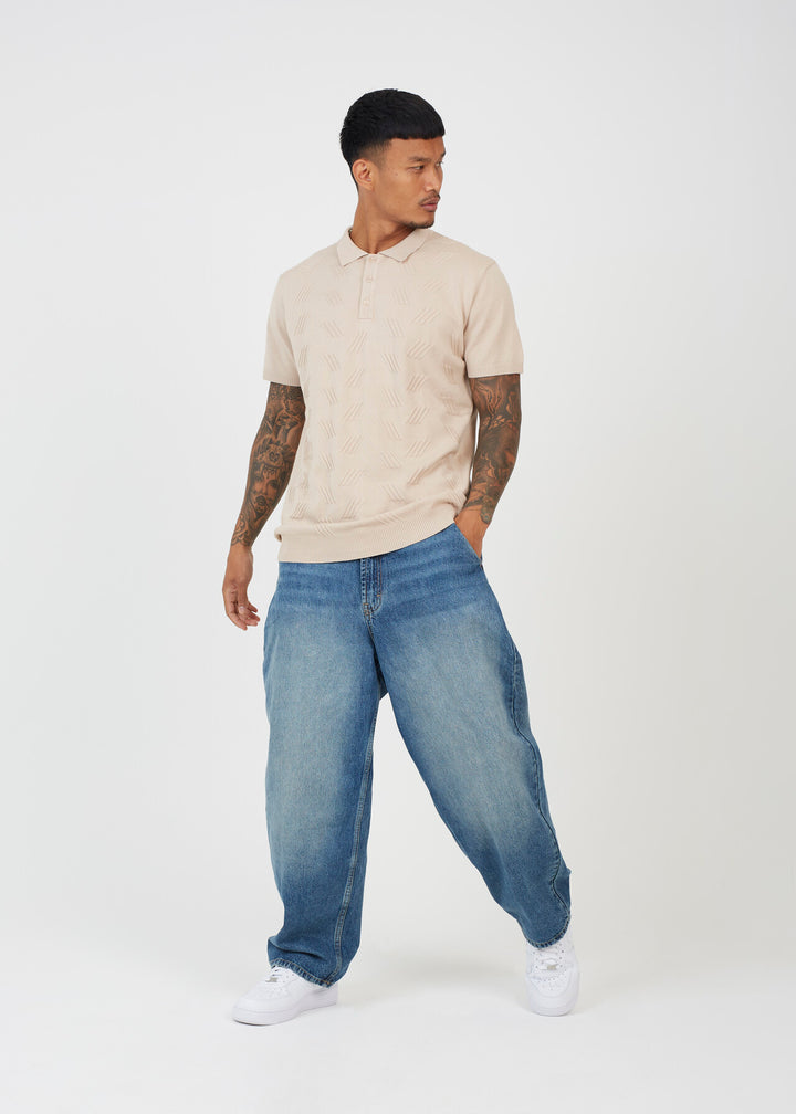 TEXTURED SHORT SLEEVE COLLARED POLO SHIRT