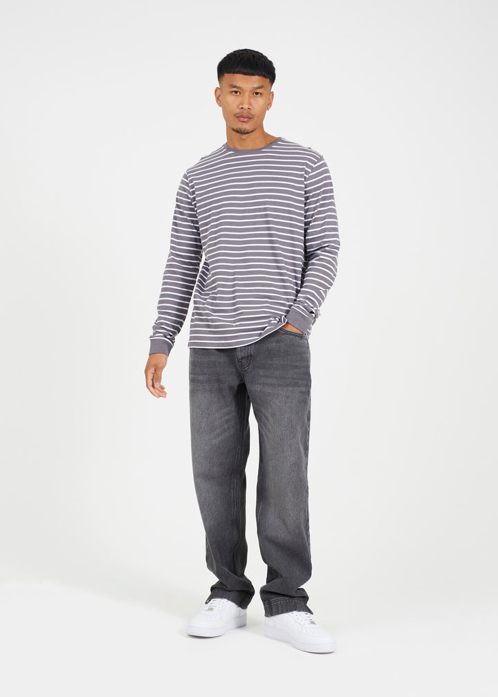 STRIPED CREW NECK LONG SLEEVE TOP