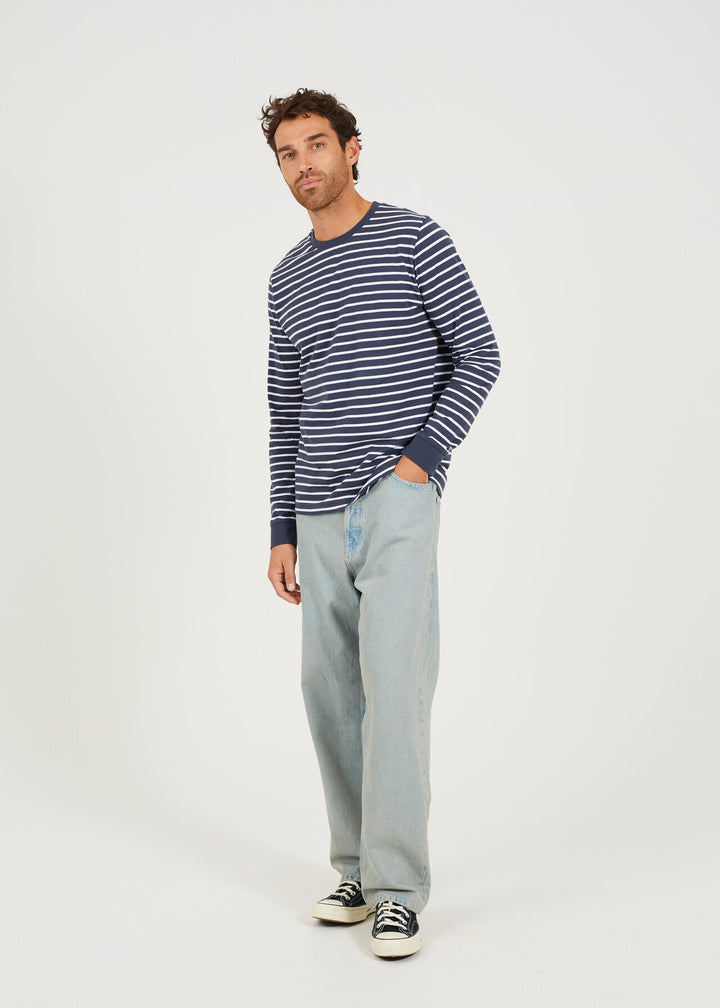 STRIPED CREW NECK LONG SLEEVE TOP
