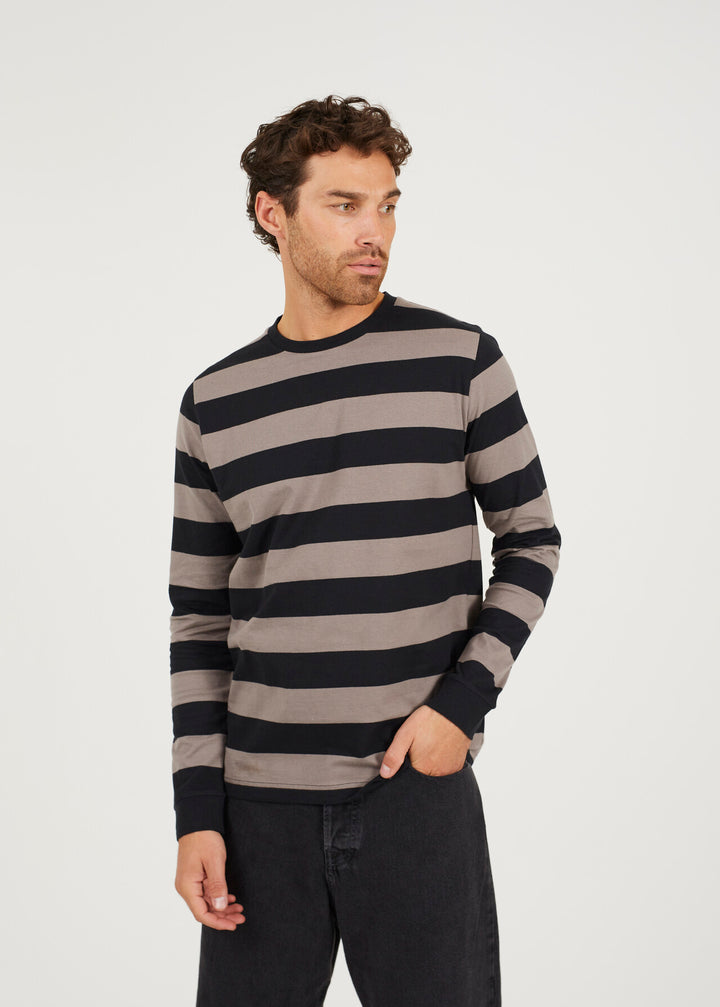 WIDE STRIPED LONG SLEEVED JERSEY TOP