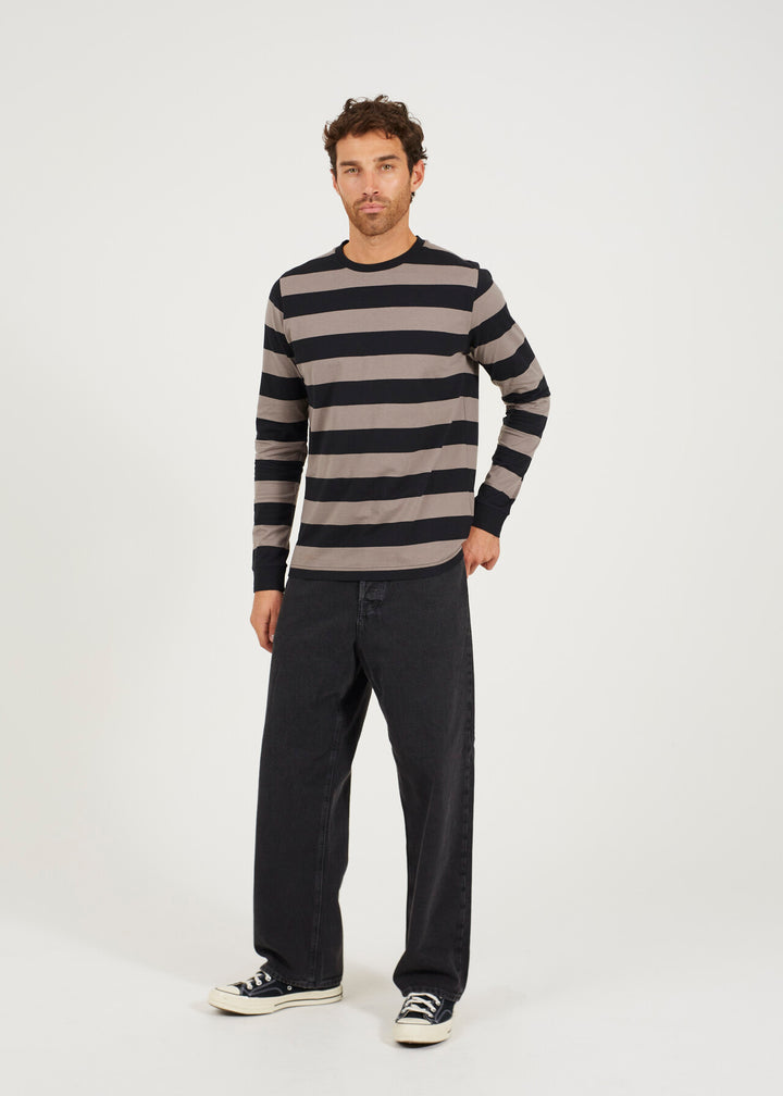 WIDE STRIPED LONG SLEEVED JERSEY TOP