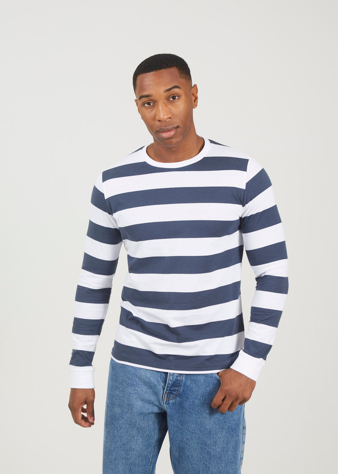 WIDE STRIPED LONG SLEEVED JERSEY TOP