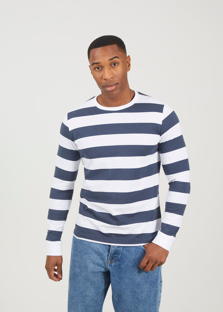 WIDE STRIPED LONG SLEEVED JERSEY TOP