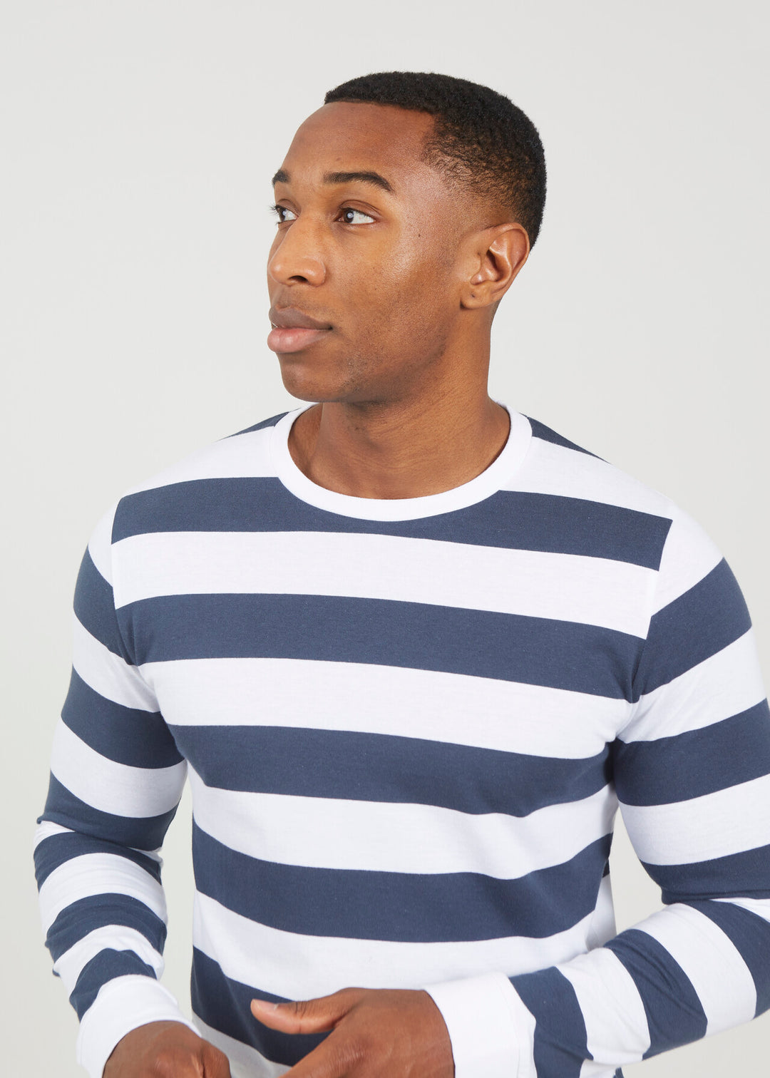 WIDE STRIPED LONG SLEEVED JERSEY TOP