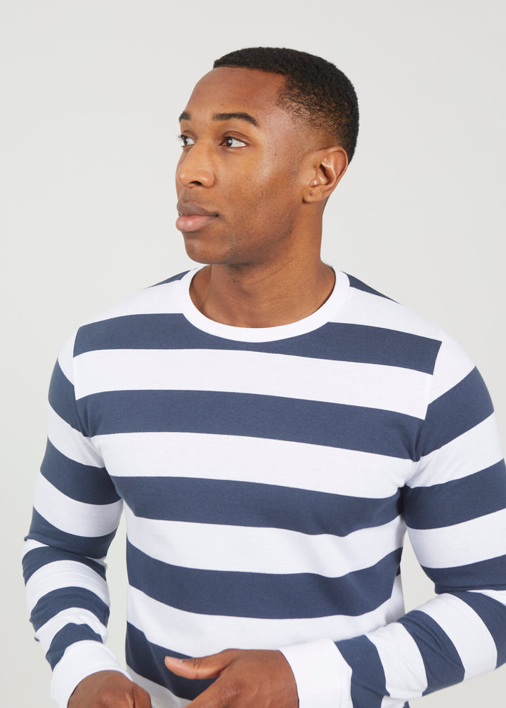 WIDE STRIPED LONG SLEEVED JERSEY TOP