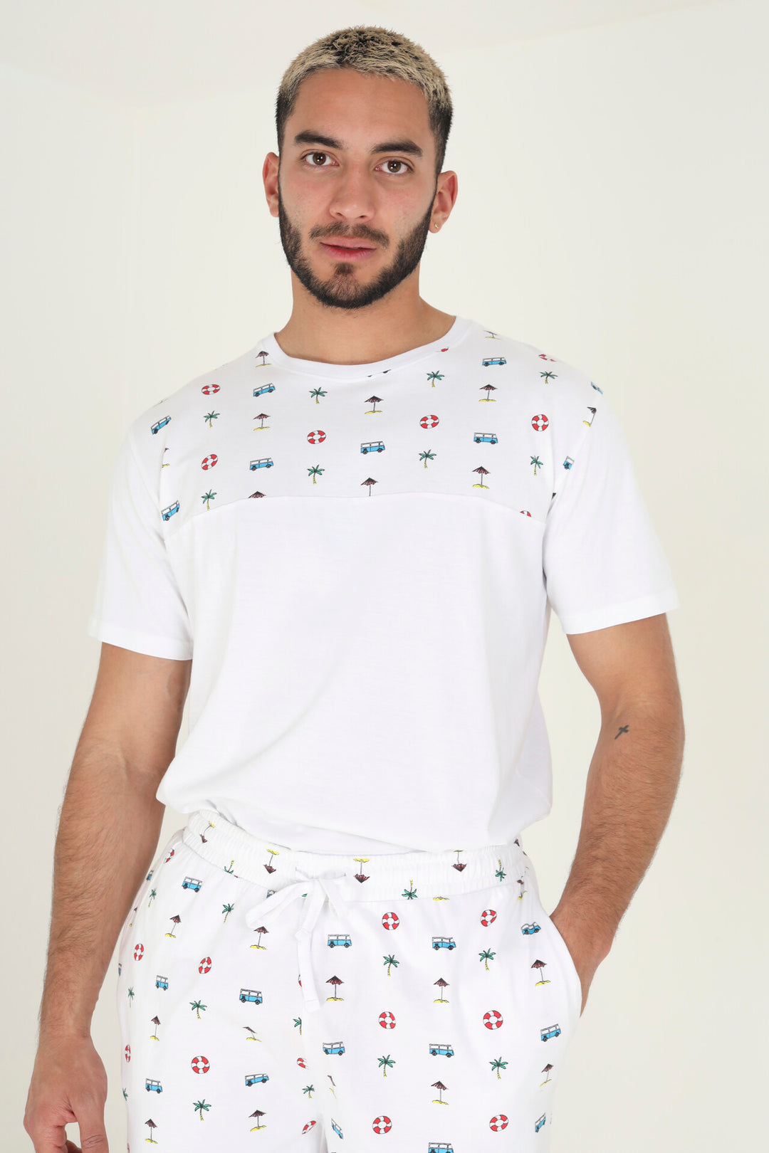 SUMMER HOLIDAY PRINT WHITE LOUNGEWEAR SET