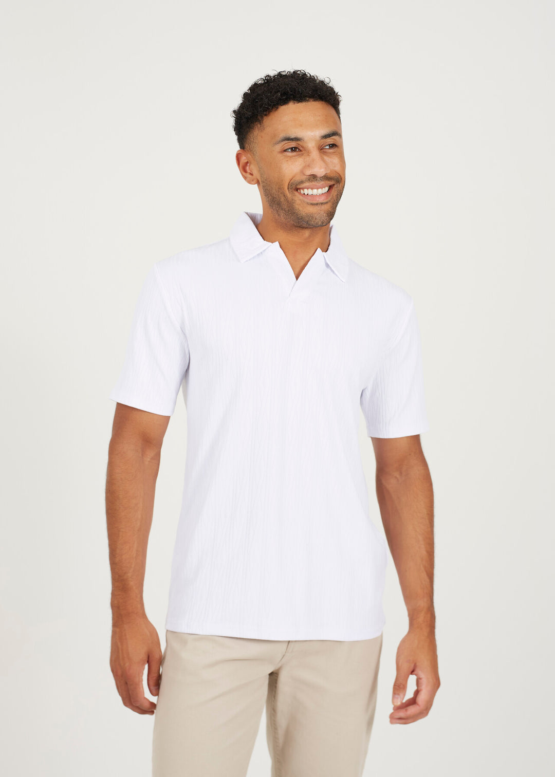 JACQUARD SHORT SLEEVE POLO NECK, WHITE