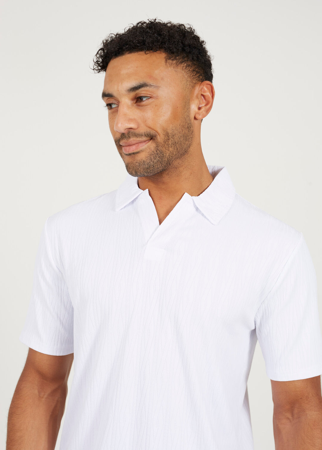JACQUARD SHORT SLEEVE POLO NECK, WHITE