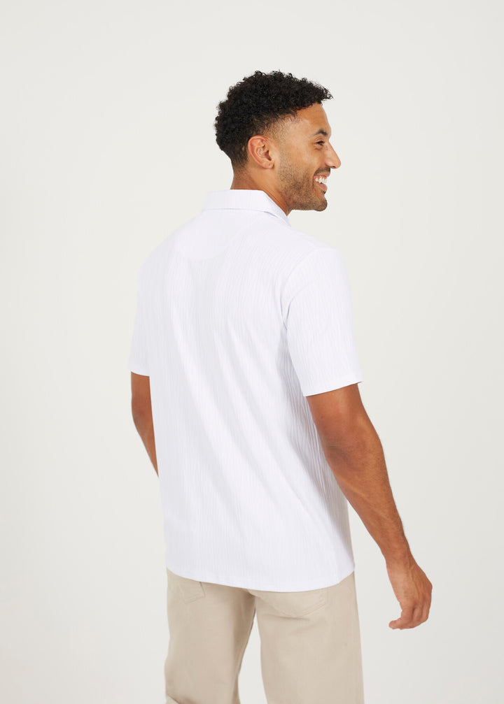 JACQUARD SHORT SLEEVE POLO NECK, WHITE