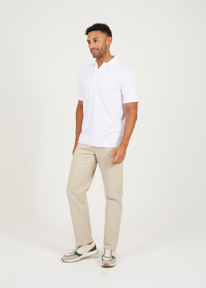 JACQUARD SHORT SLEEVE POLO NECK, WHITE