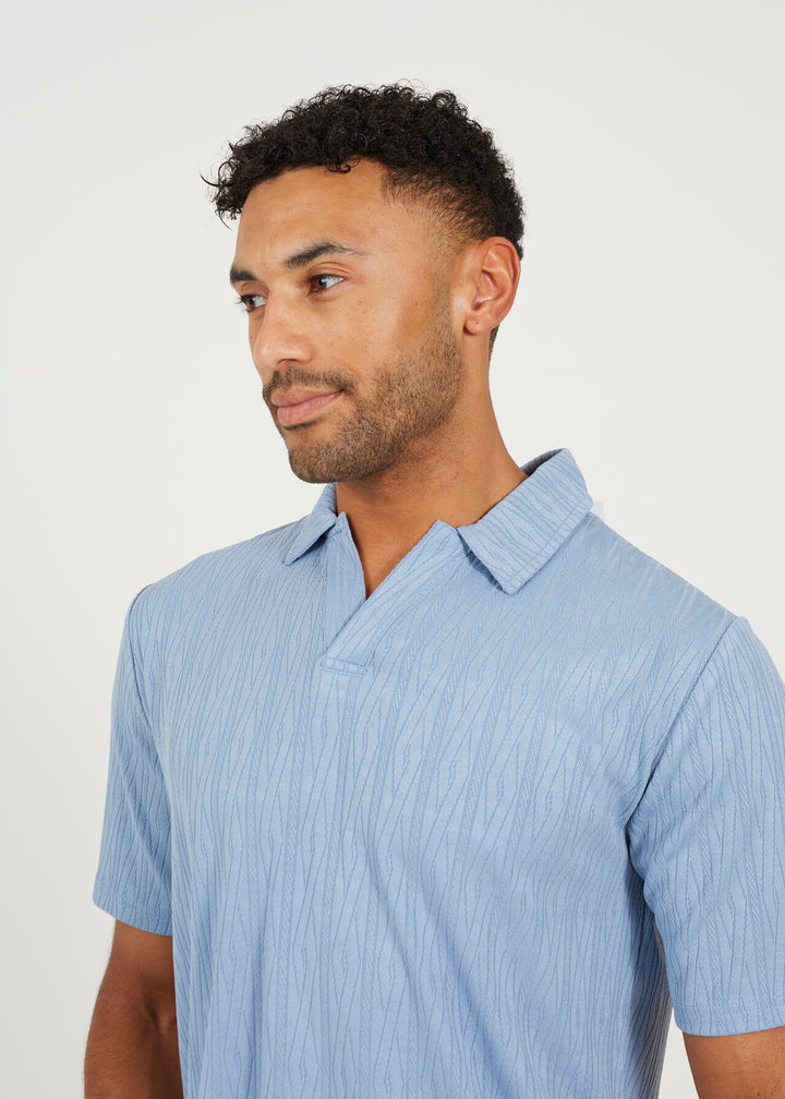JACQUARD SHORT SLEEVE POLO NECK, SLATE BLUE