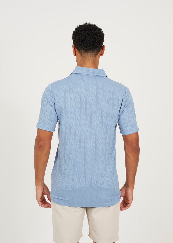 JACQUARD SHORT SLEEVE POLO NECK, SLATE BLUE