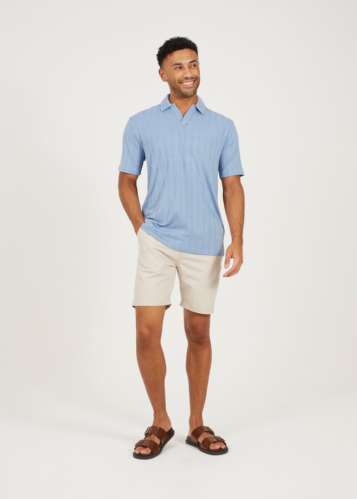JACQUARD SHORT SLEEVE POLO NECK, SLATE BLUE