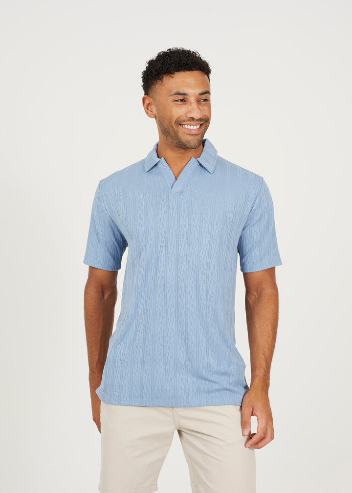JACQUARD SHORT SLEEVE POLO NECK, SLATE BLUE