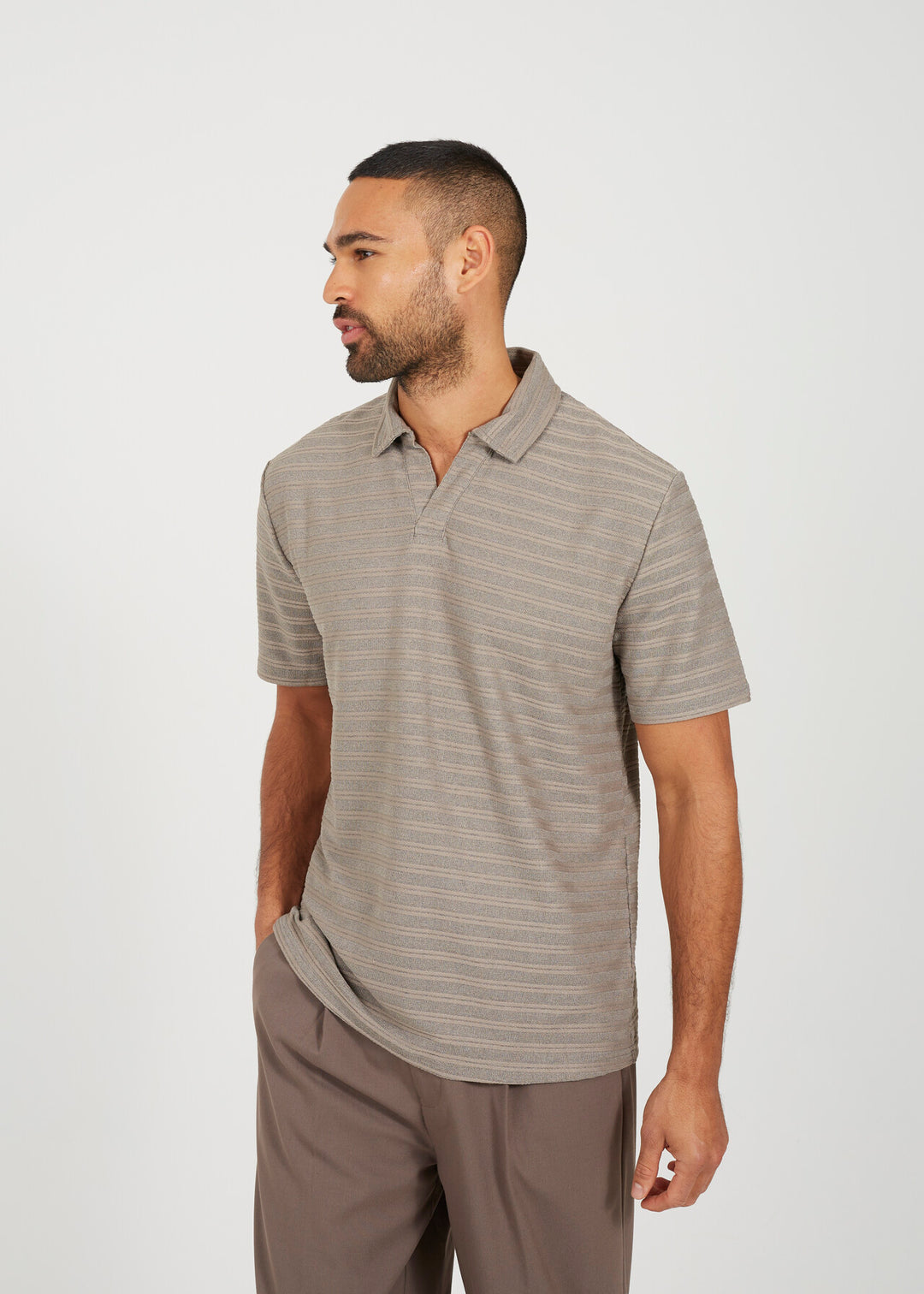 ALL OVER STRIPE COLLARED POLO SHIRT
