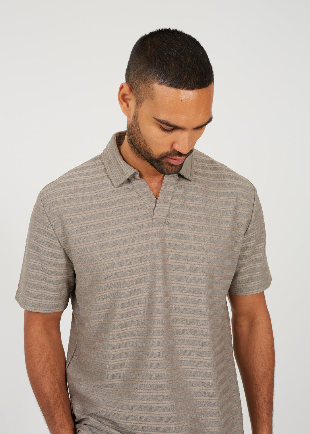 ALL OVER STRIPE COLLARED POLO SHIRT