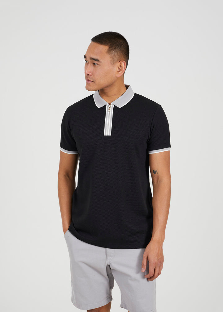 CONTRAST ZIP POLO SHIRT