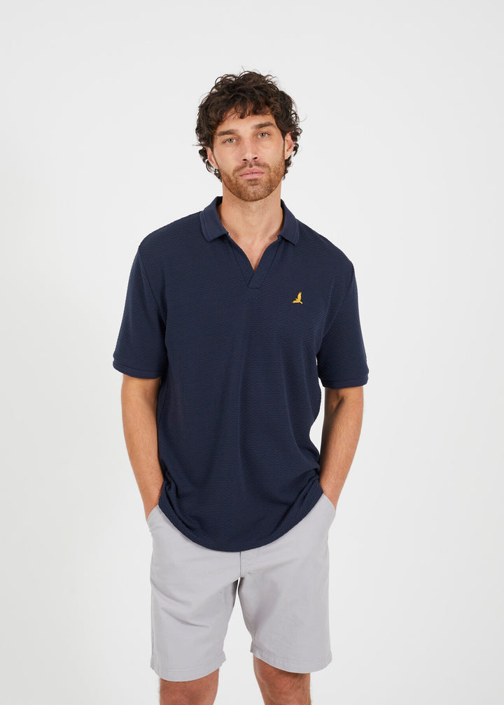 EMBROIDERED BIRD V-NECK POLO SHIRT
