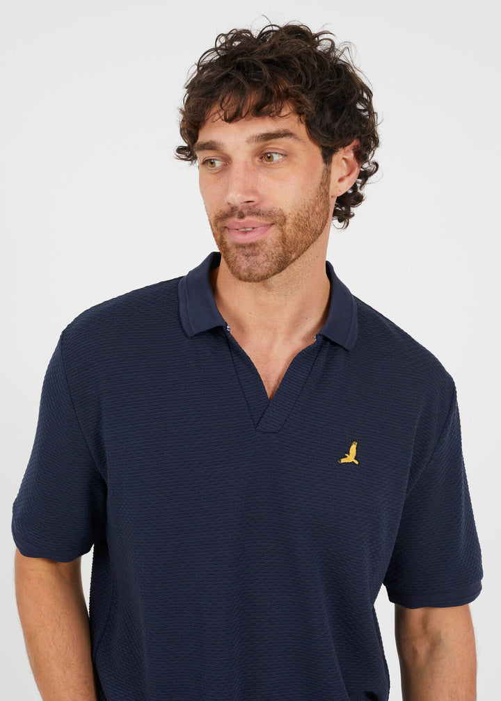EMBROIDERED BIRD V-NECK POLO SHIRT