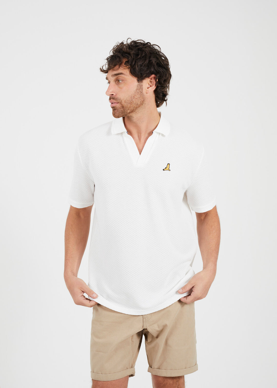 EMBROIDERED BIRD V-NECK POLO SHIRT