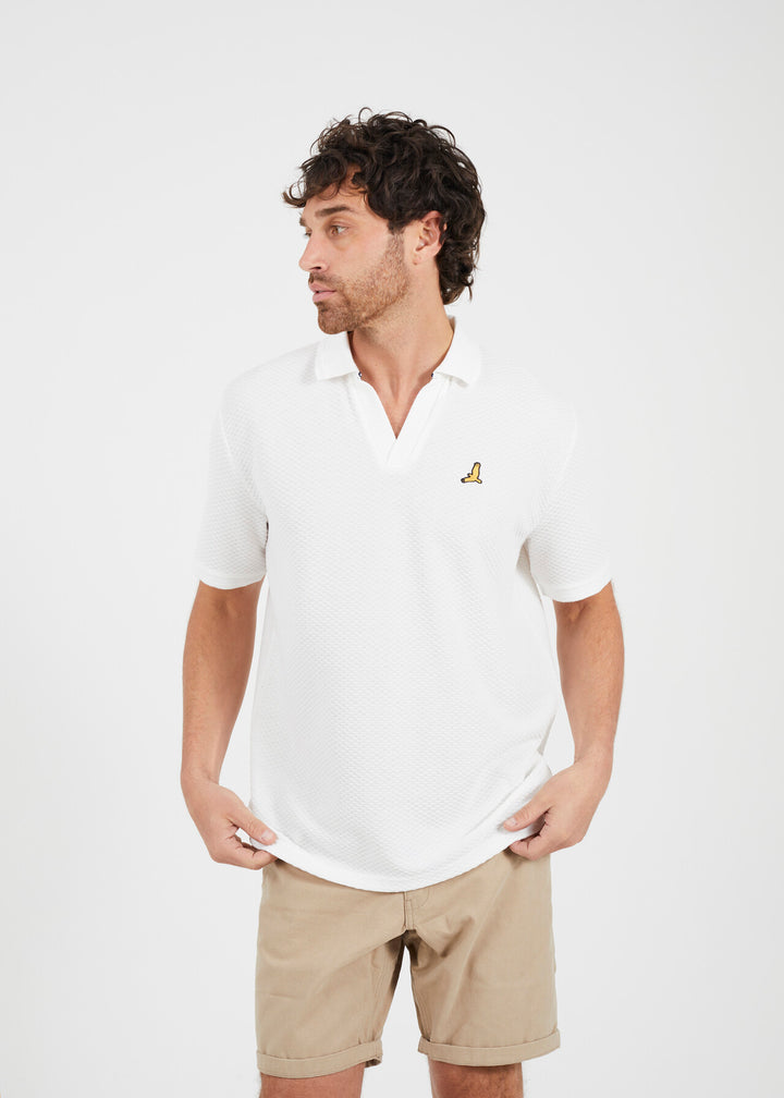 EMBROIDERED BIRD V-NECK POLO SHIRT