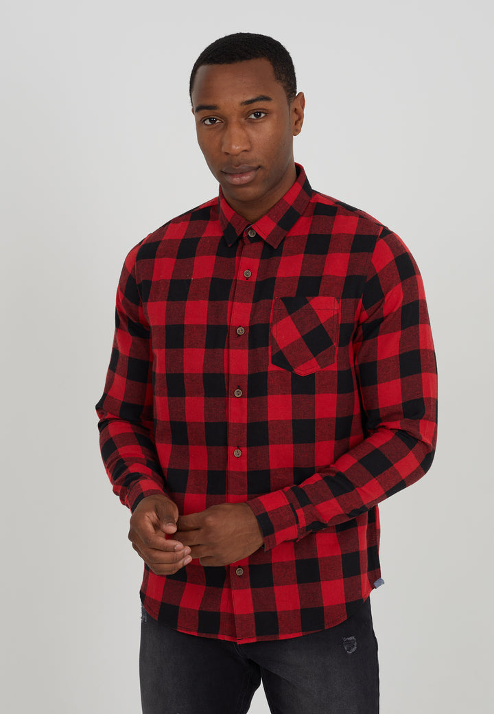 RED AND BLACK CHECK FLANNEL SHIRT