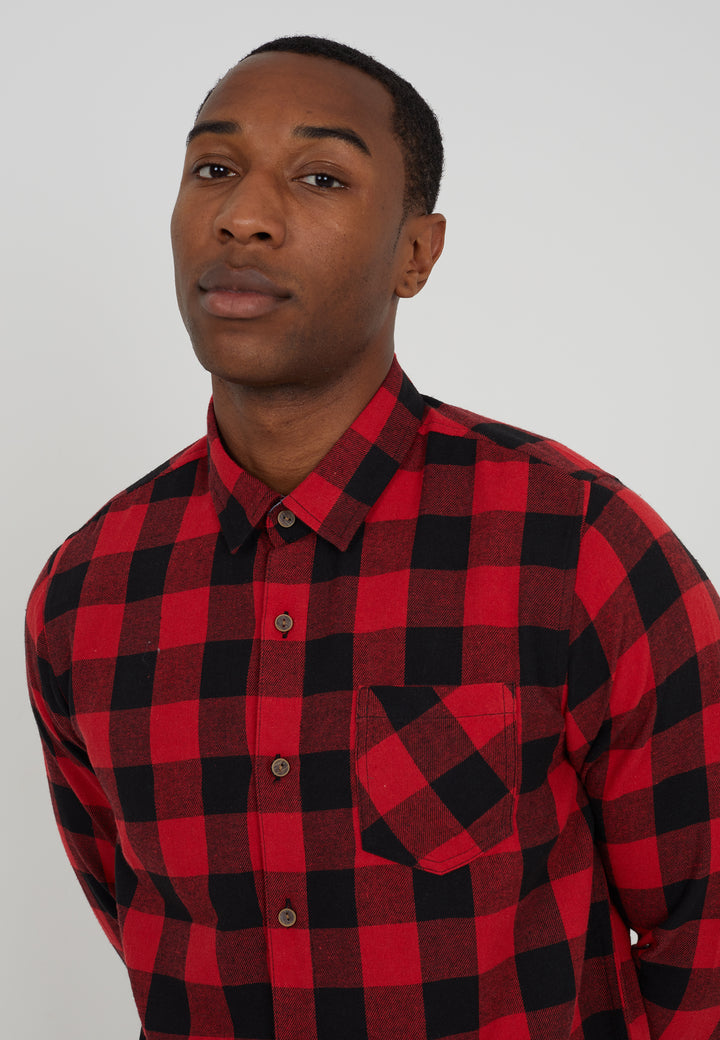 RED AND BLACK CHECK FLANNEL SHIRT