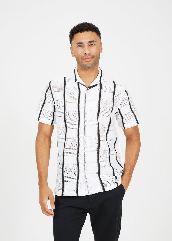 STRIPE PATTERNED TEXTURED SHIRT, WHITE/BLACK