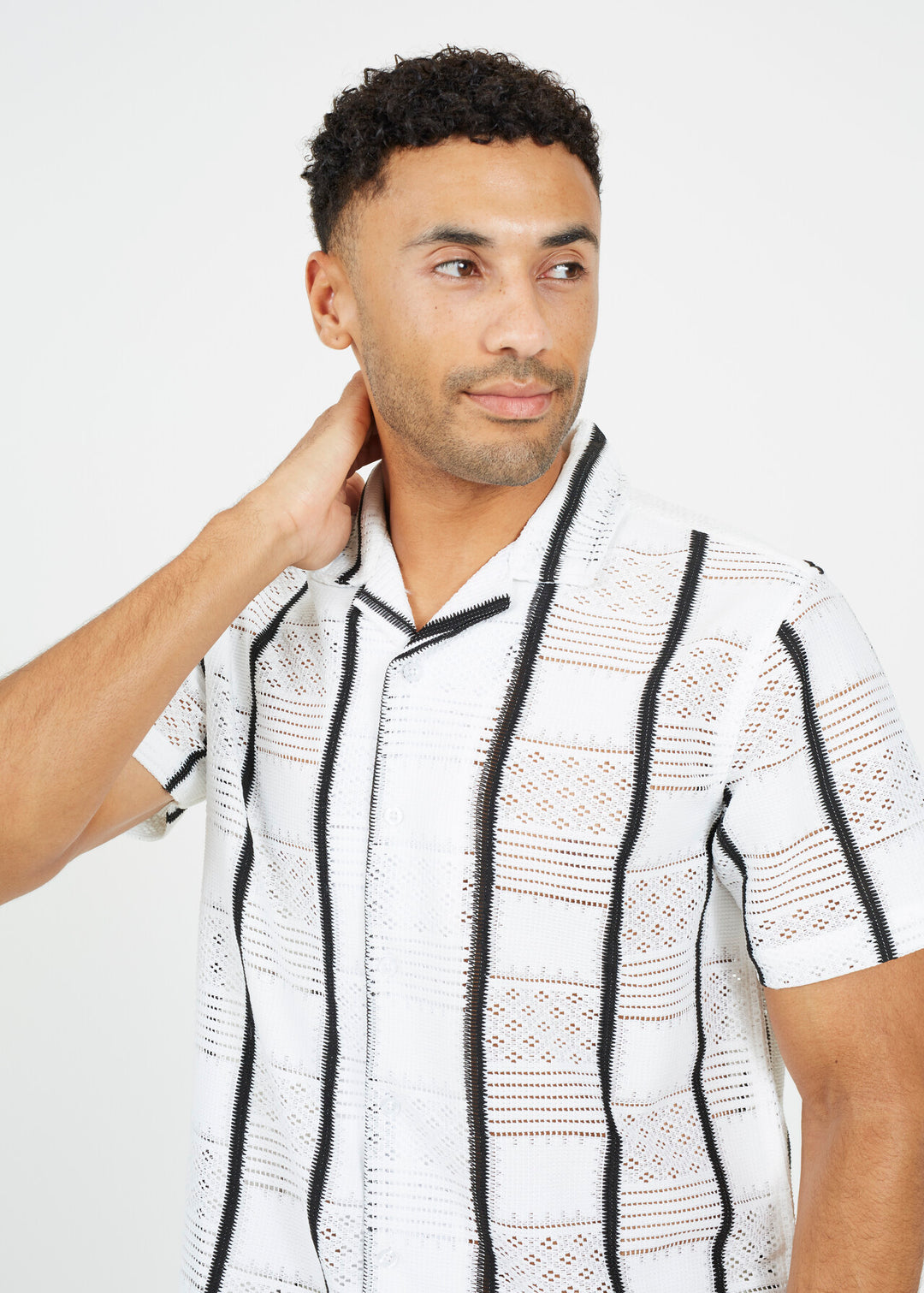 STRIPE PATTERNED TEXTURED SHIRT, WHITE/BLACK
