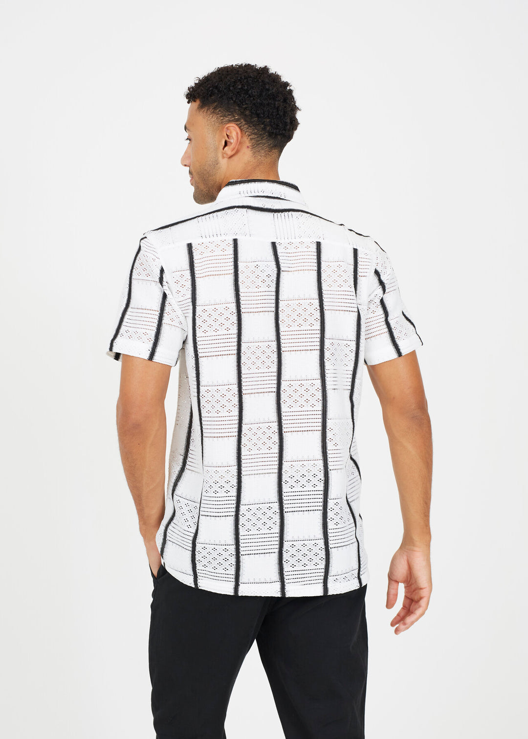 STRIPE PATTERNED TEXTURED SHIRT, WHITE/BLACK