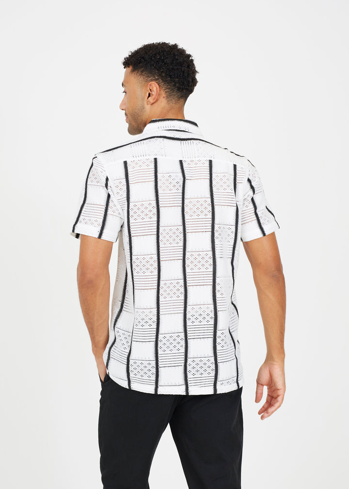 STRIPE PATTERNED TEXTURED SHIRT, WHITE/BLACK