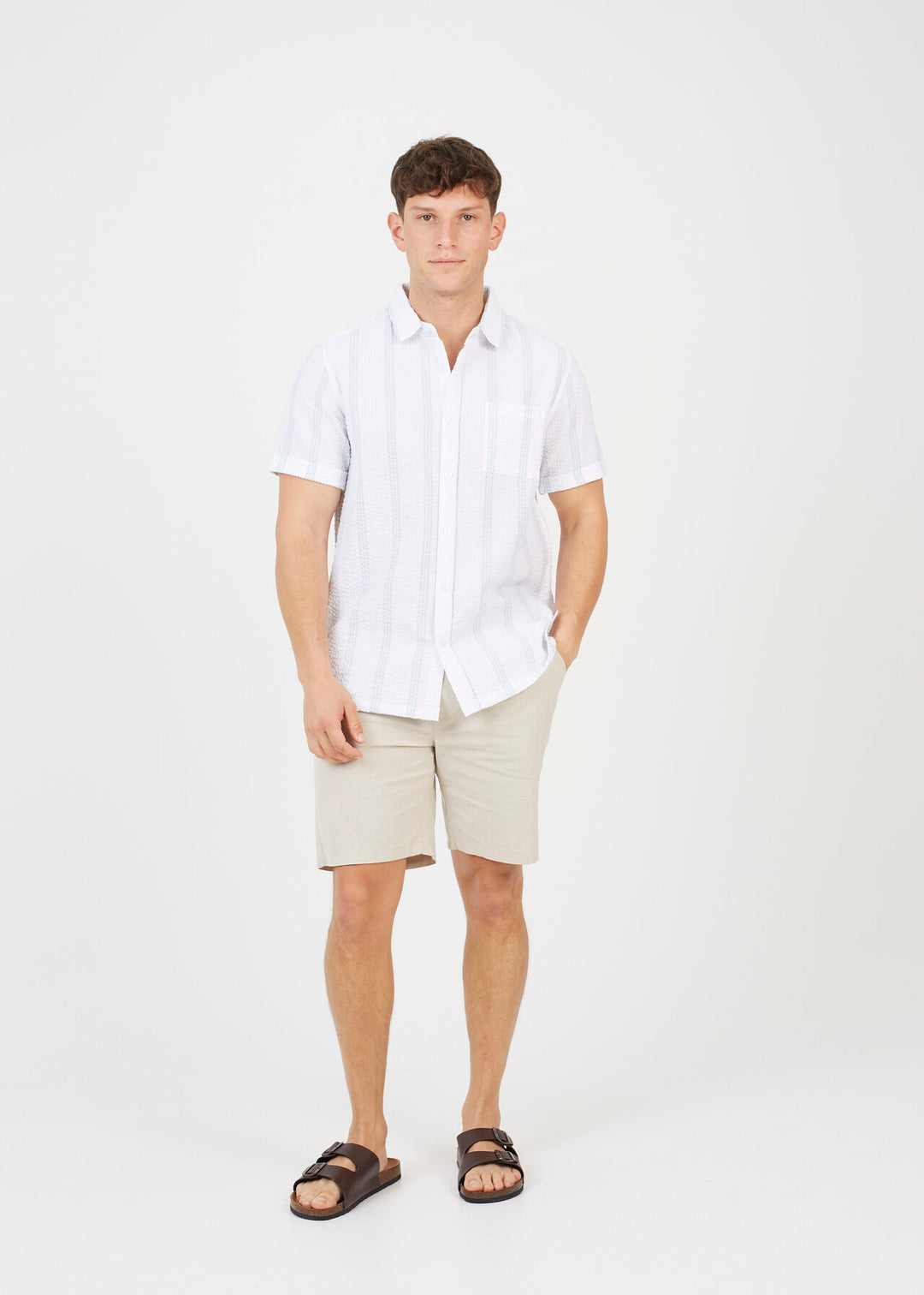 NEEDLE STITCH SUBTLE STRIPE BUTTON DOWN SHIRT