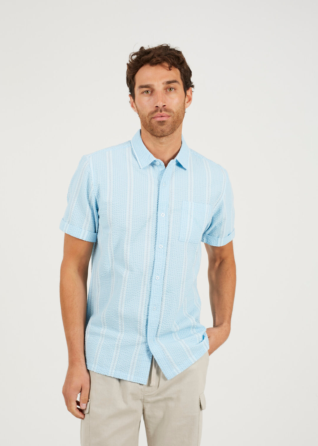 NEEDLE STITCH SUBTLE STRIPE BUTTON DOWN SHIRT
