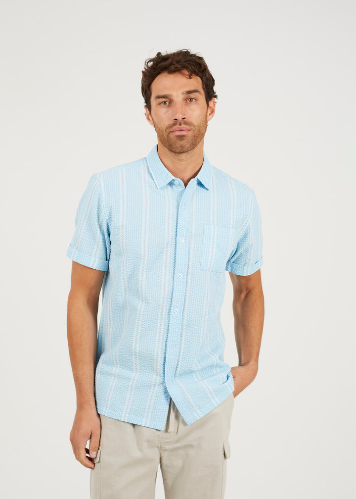 NEEDLE STITCH SUBTLE STRIPE BUTTON DOWN SHIRT