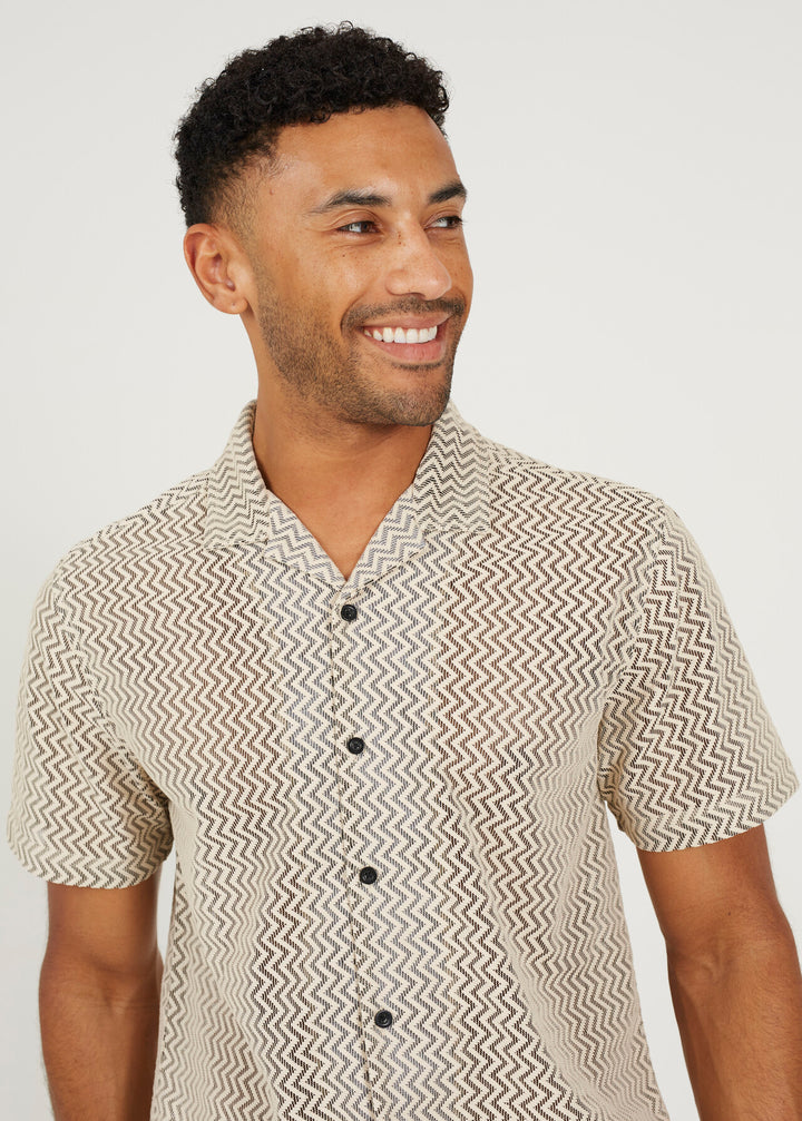 ZIG ZAG REGULAR FIT SHIRT, ECRU/BLACK