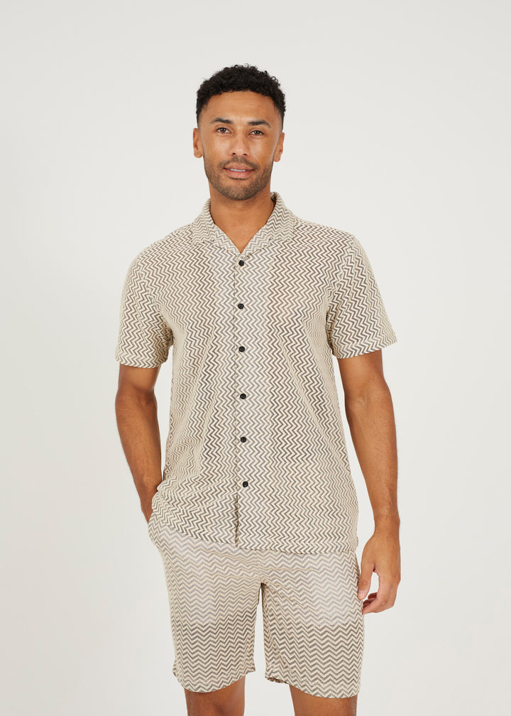 ZIG ZAG REGULAR FIT SHIRT, ECRU/BLACK