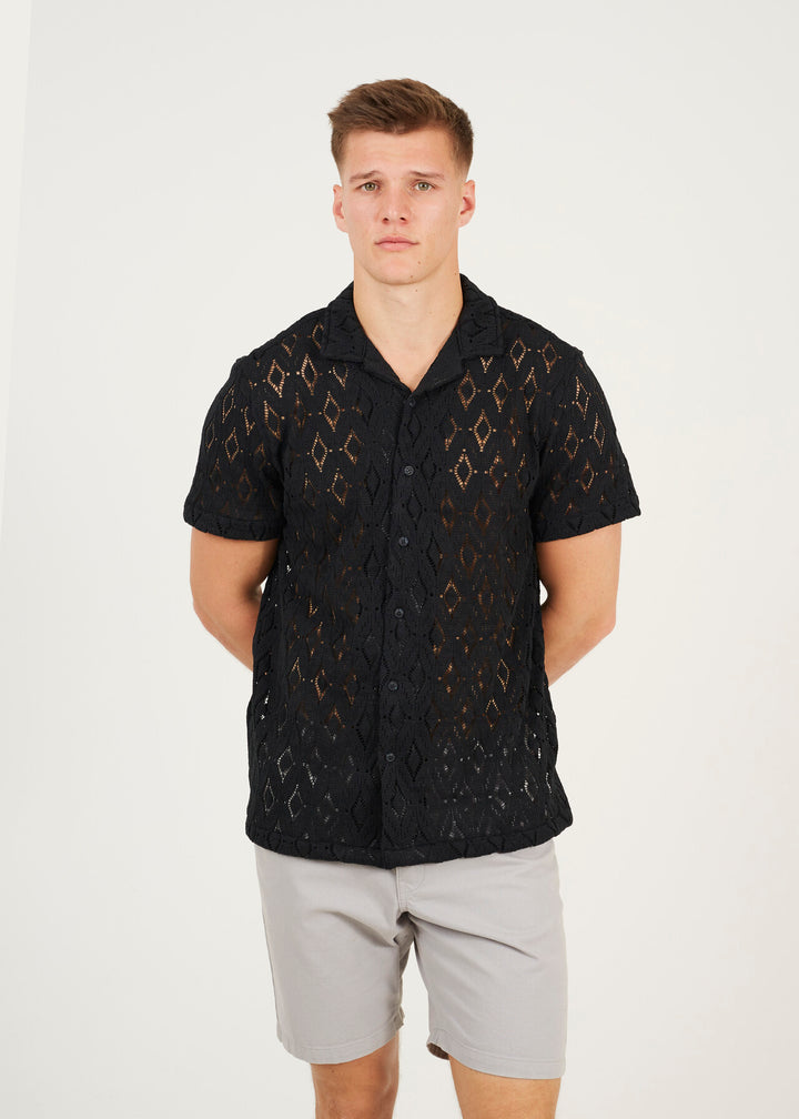 SHEER PATTERN REGULAR FIT SHIRT, BLACK