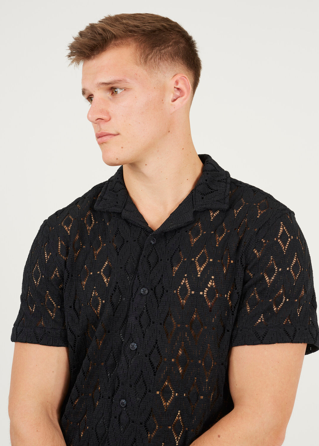 SHEER PATTERN REGULAR FIT SHIRT, BLACK