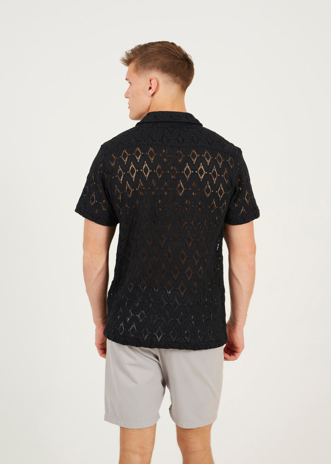 SHEER PATTERN REGULAR FIT SHIRT, BLACK