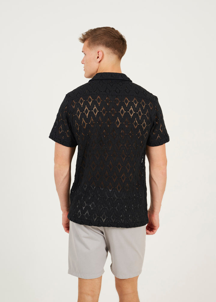 SHEER PATTERN REGULAR FIT SHIRT, BLACK