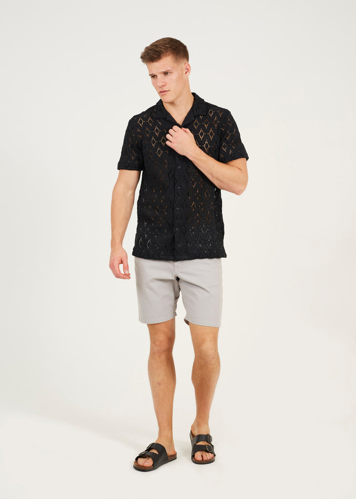 SHEER PATTERN REGULAR FIT SHIRT, BLACK