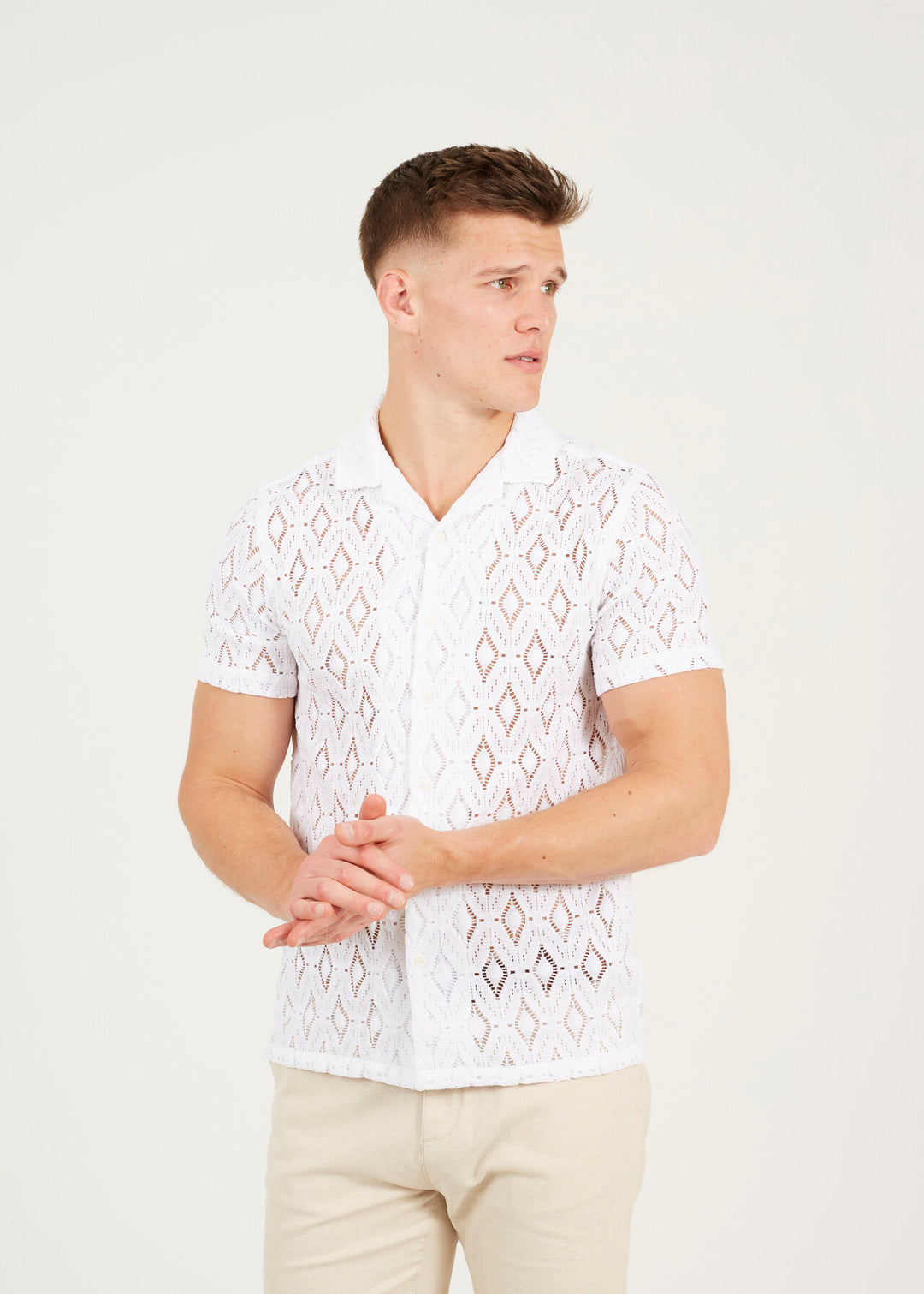 SHEER PATTERN REGULAR FIT SHIRT, WHITE