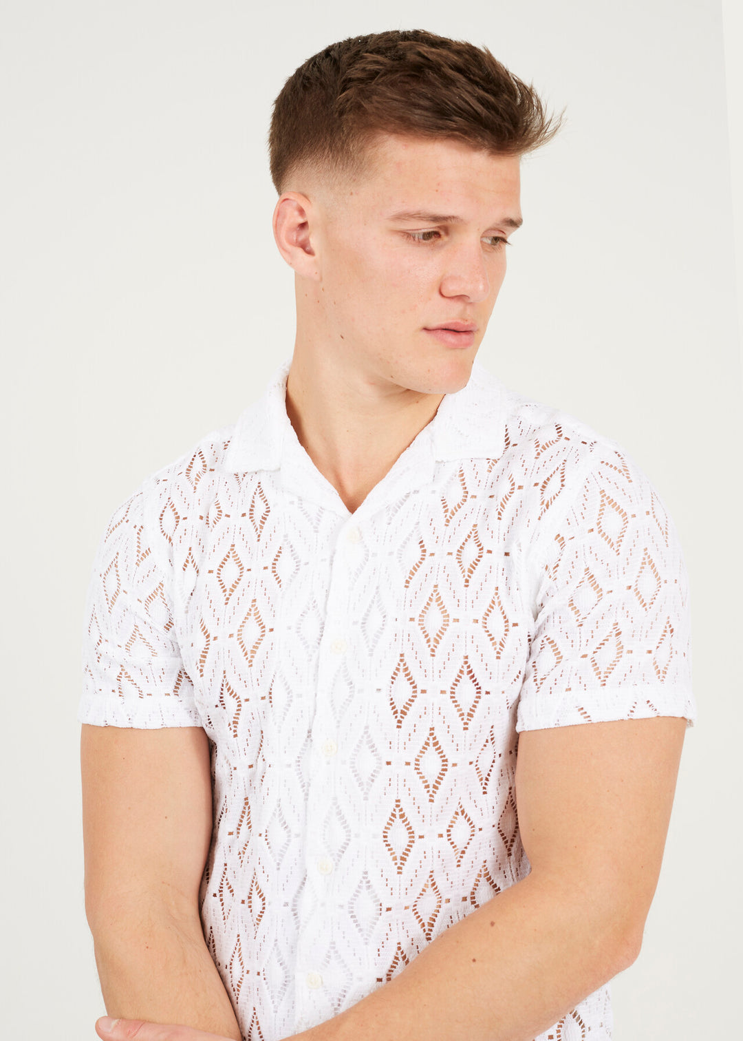 SHEER PATTERN REGULAR FIT SHIRT, WHITE